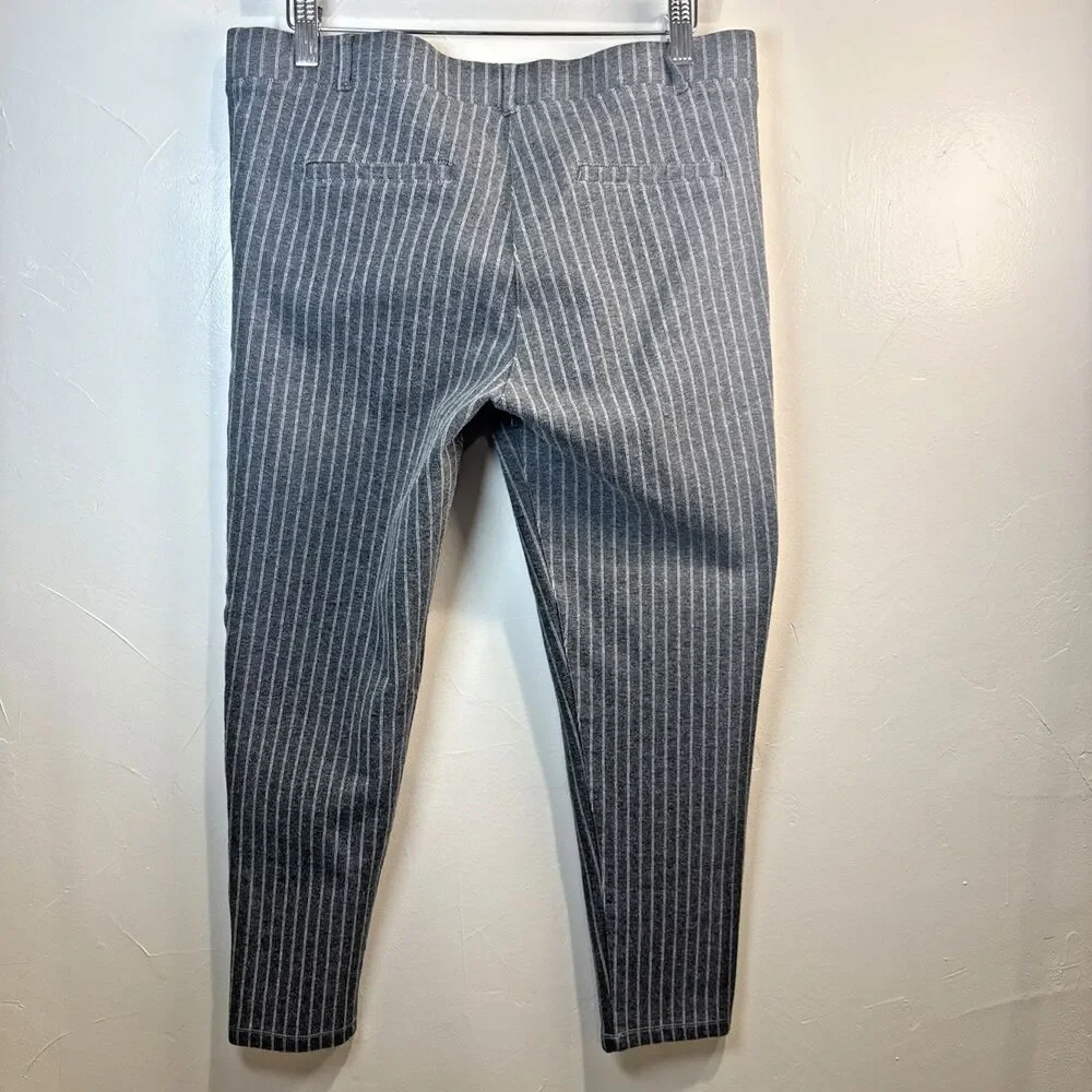 Betabrand Gray Striped Pull On Elastic Waist Pants Women's Large Petite Yoga